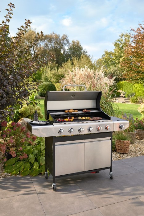 BBQ Hero Gasgrill 6-Brenner Ak Gussrost, 95x41 cm, mit Unterschrank, 915089